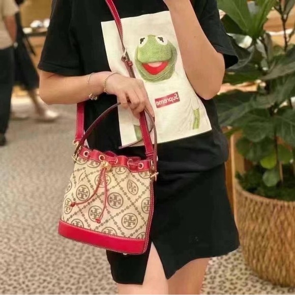 Tory Burch T Monogram Jacquard Bucket Bag, Hazelnut, Style 84336 - Picture 7 of 9